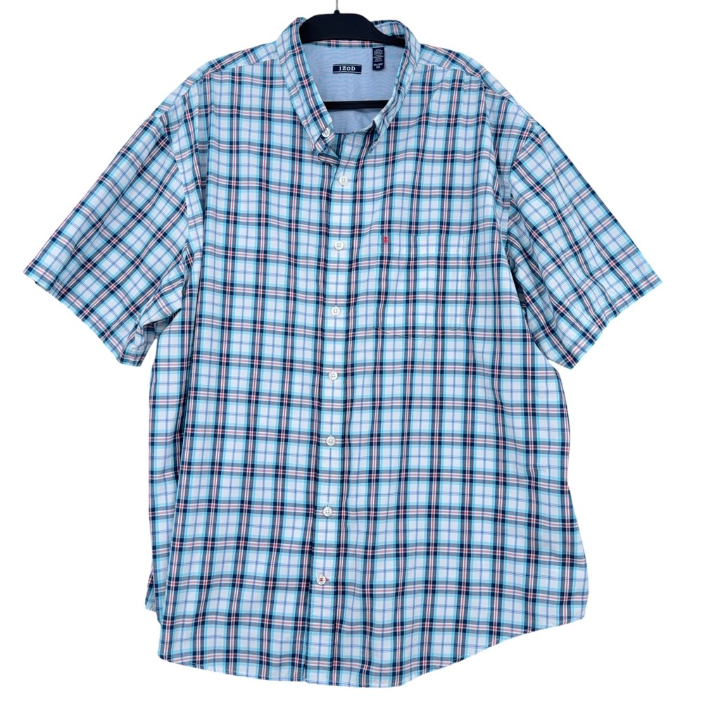 IZOD Plaid Button Down Shirt Mens 3XL Cotton Polyester Blue White Pink